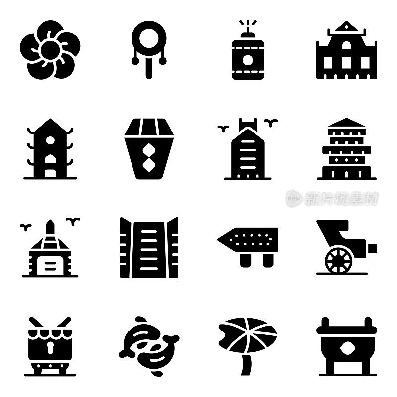 Pack of Hong Kong in Solid Style Icons